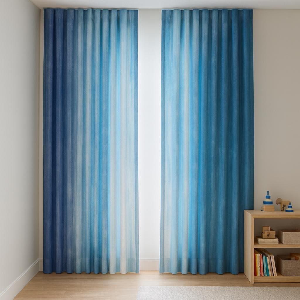 Organic Linen Curtains: Ocean Blue Watercolor Stripes (Kids Room, Blackout) — image 2