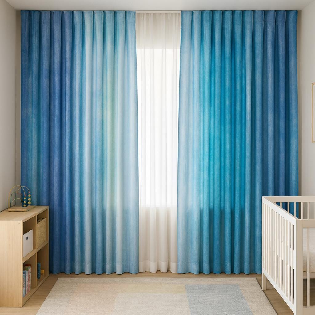Organic Linen Curtains: Ocean Blue Watercolor Stripes (Kids Room, Blackout) — image 5