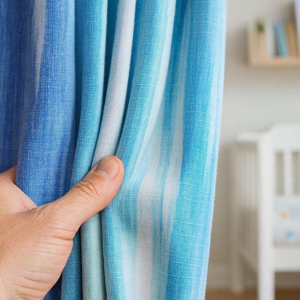 Organic Linen Curtains: Ocean Blue Watercolor Stripes (Kids Room, Blackout) — image 6