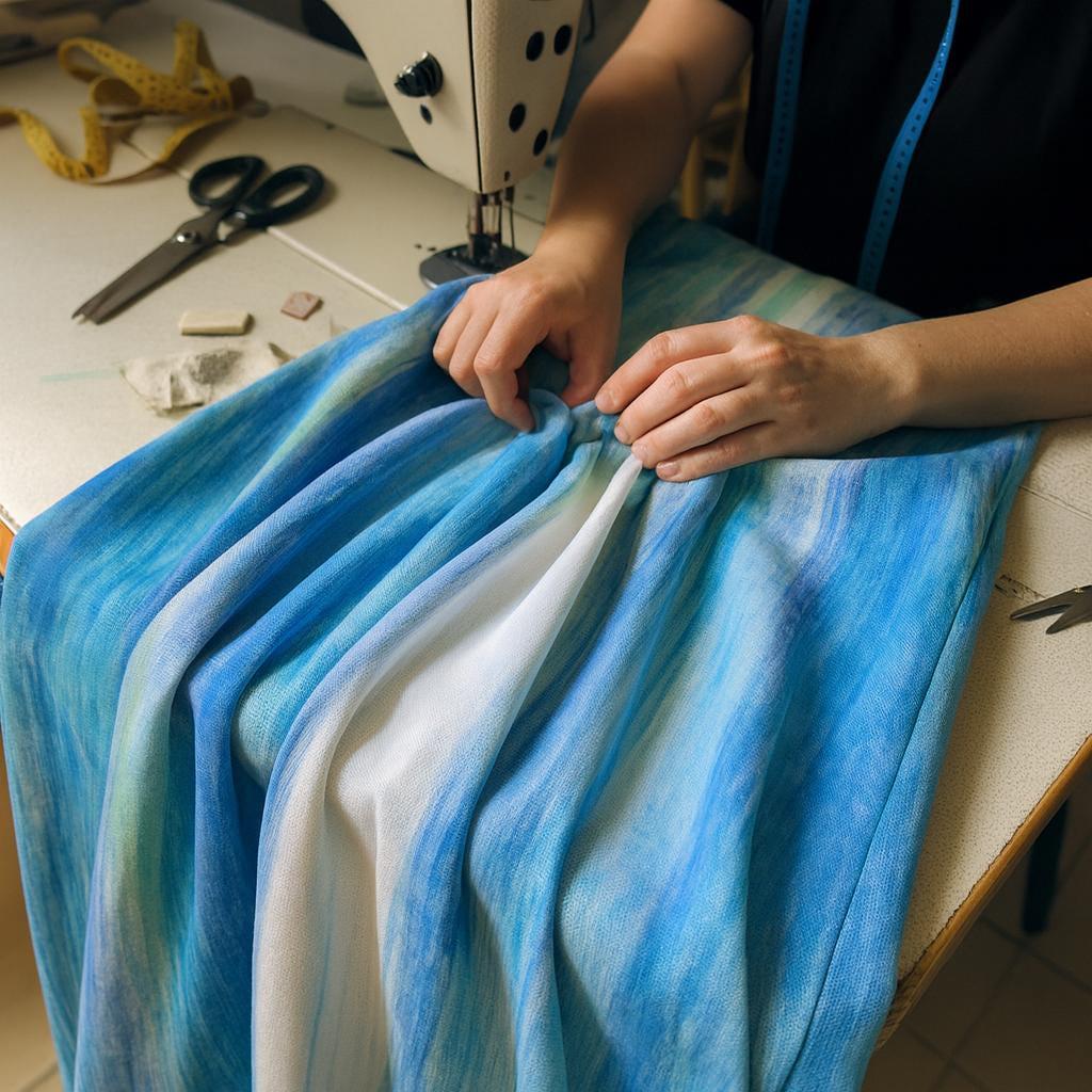 Organic Linen Curtains: Ocean Blue Watercolor Stripes (Kids Room, Blackout) — image 8