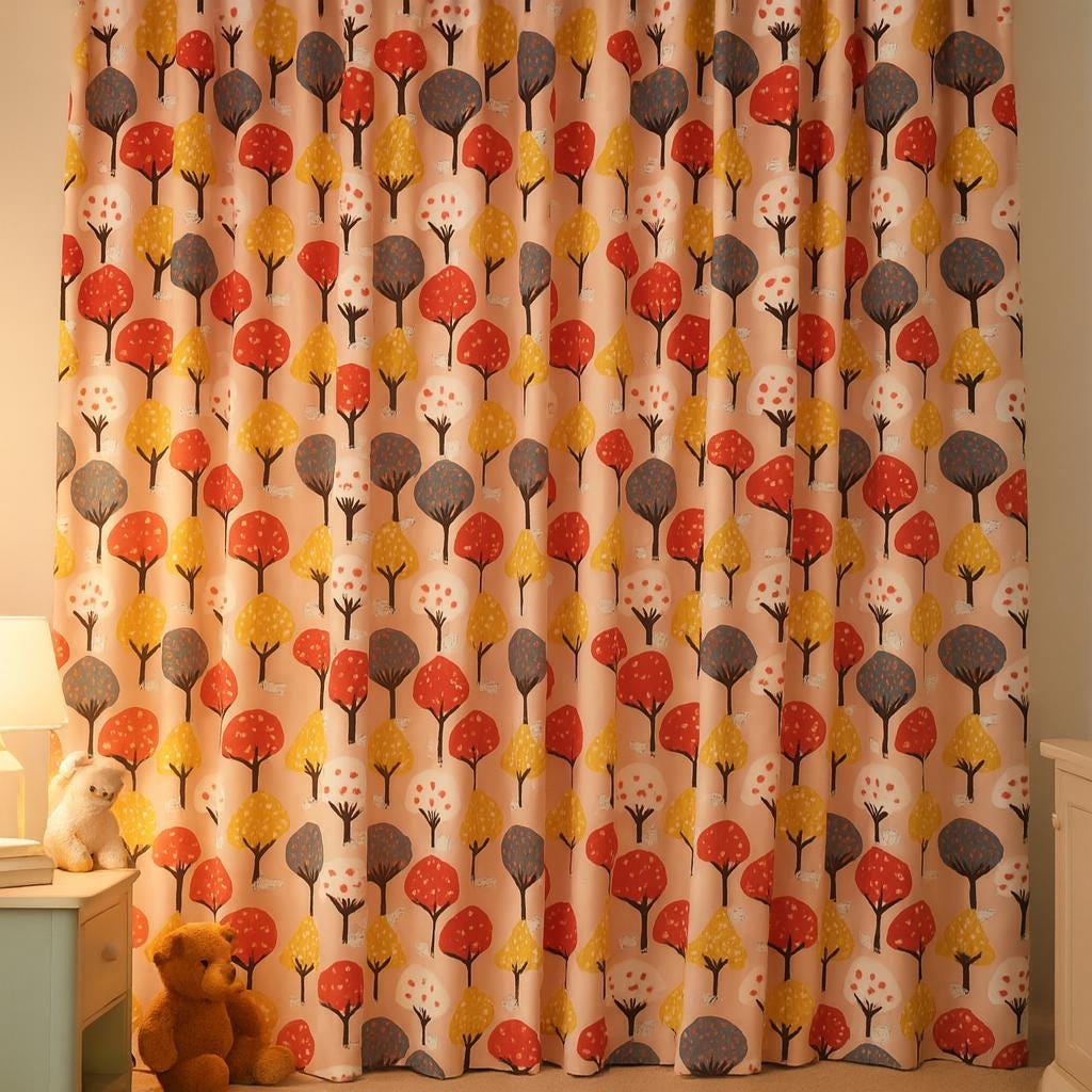 Blush Pink Woodland Curtains: Organic Cotton, Kids Nursery Drapes — image 2