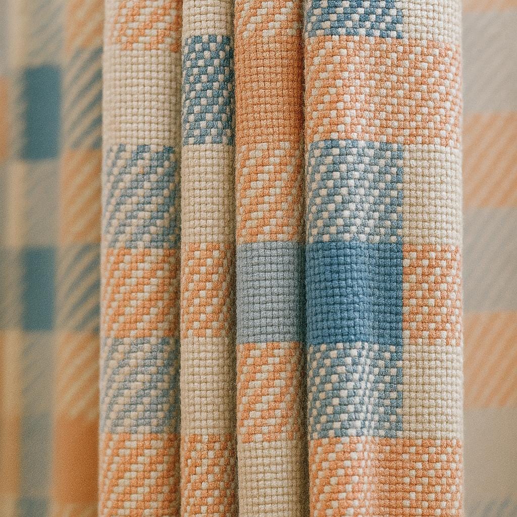 Gingham Curtains: Coral and Blue Velvet (Single Panel or Pair) — image 6