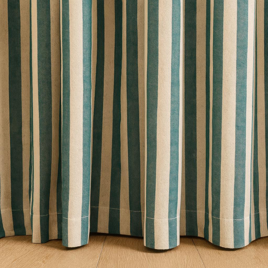 Organic Cotton Curtains: Hand Block-Printed Teal Stripes (Custom Sizes Available) — image 1