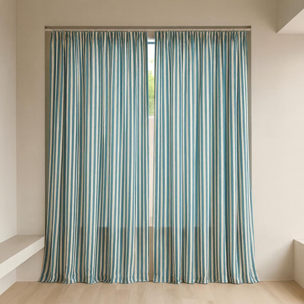 Organic Cotton Curtains: Hand Block-Printed Teal Stripes (Custom Sizes Available) — image 3