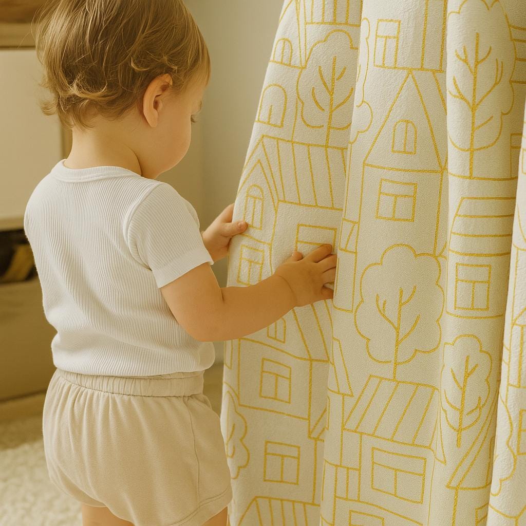Mustard House & Tree Linen Curtains - Blackout or Light-Filtering Panels — image 3