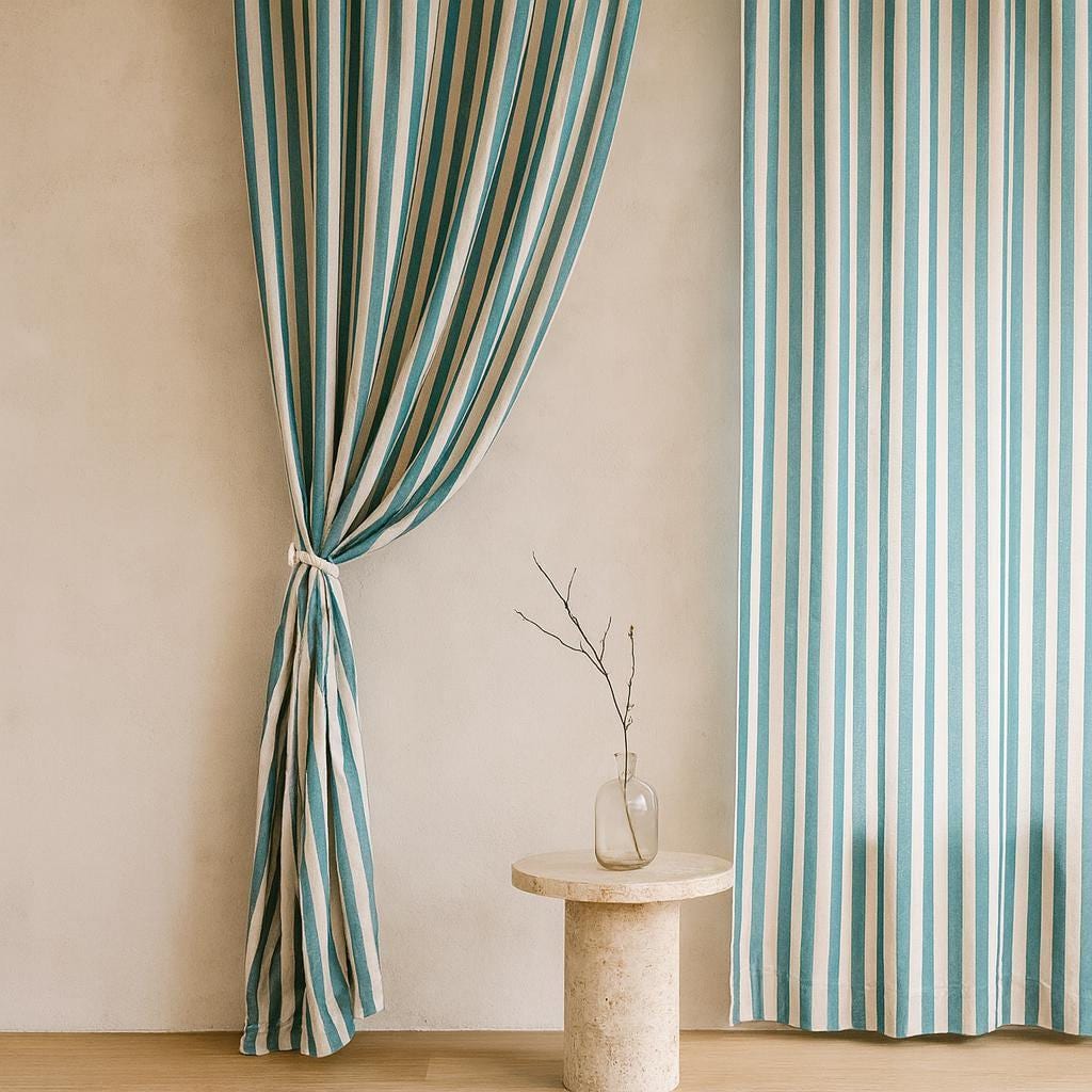 Organic Cotton Curtains: Hand Block-Printed Teal Stripes (Custom Sizes Available) — image 4