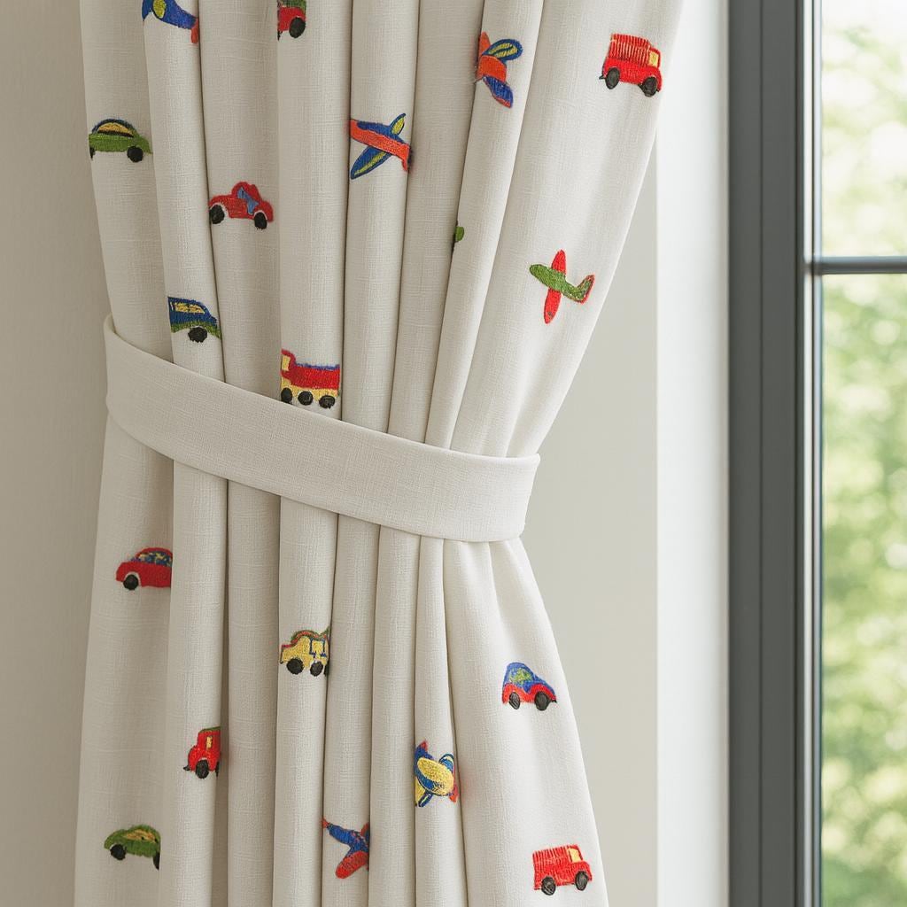 Kids Blackout Curtain, Organic Linen, Cars & Planes (Single Panel) — image 2