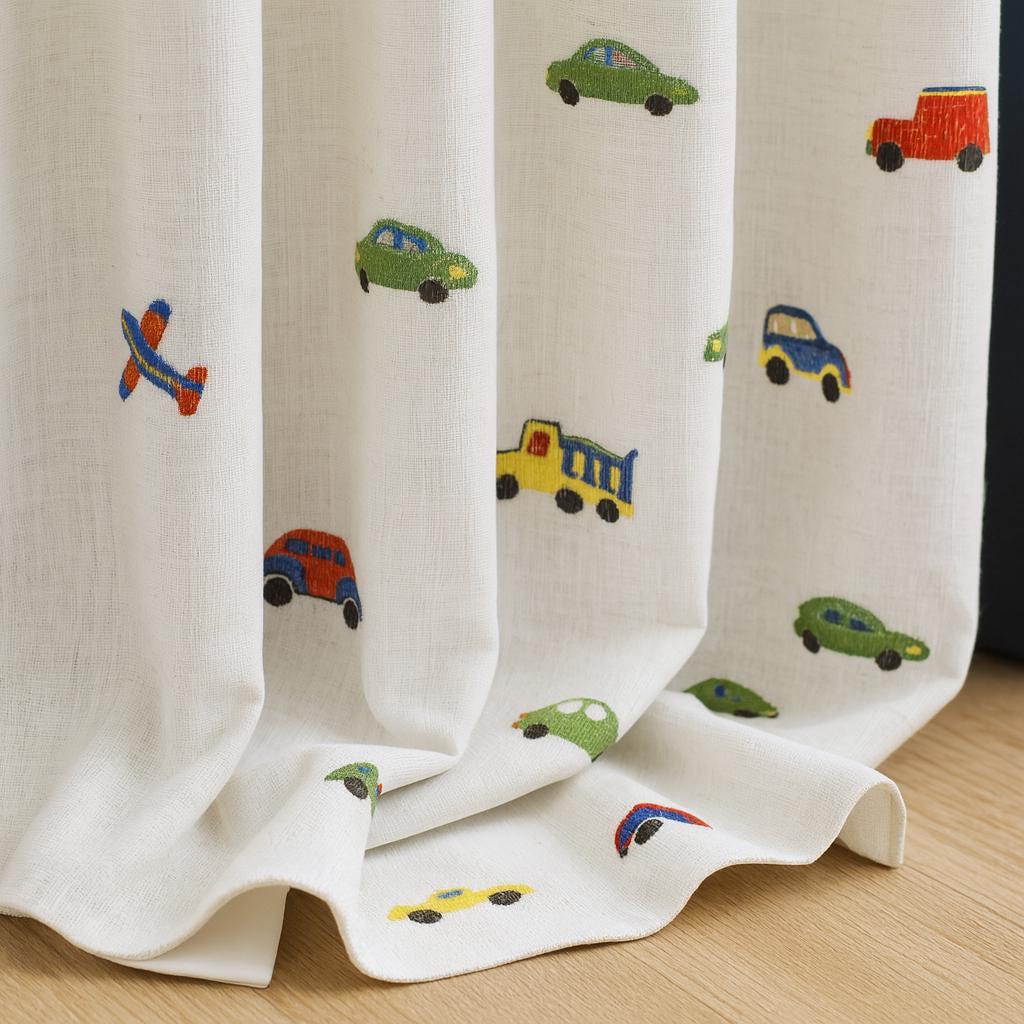 Kids Blackout Curtain, Organic Linen, Cars & Planes (Single Panel) — image 4