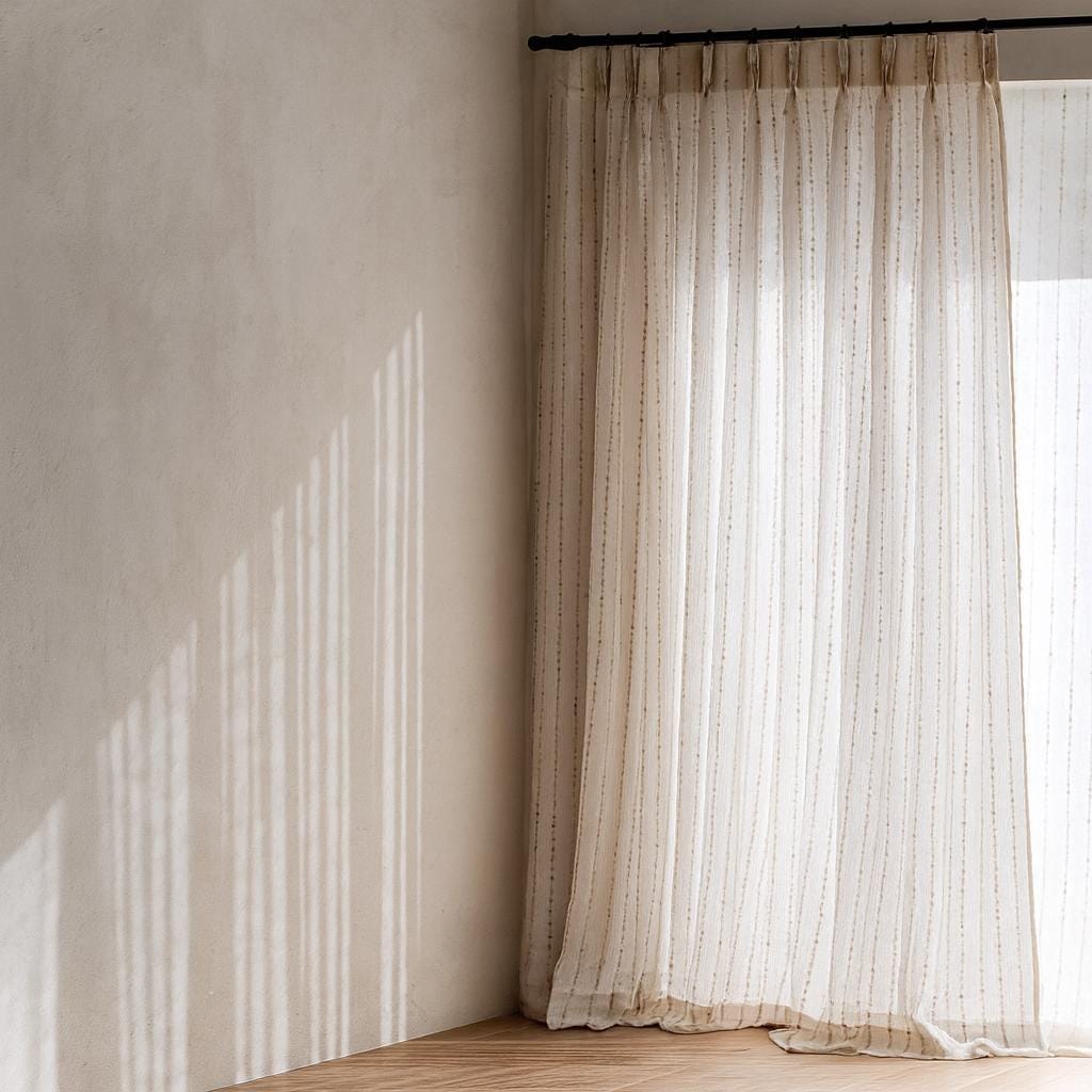Sheer Linen Curtains: Embroidered Ivory with Taupe Dots (Hooks, Tabs, Grommets) — image 4