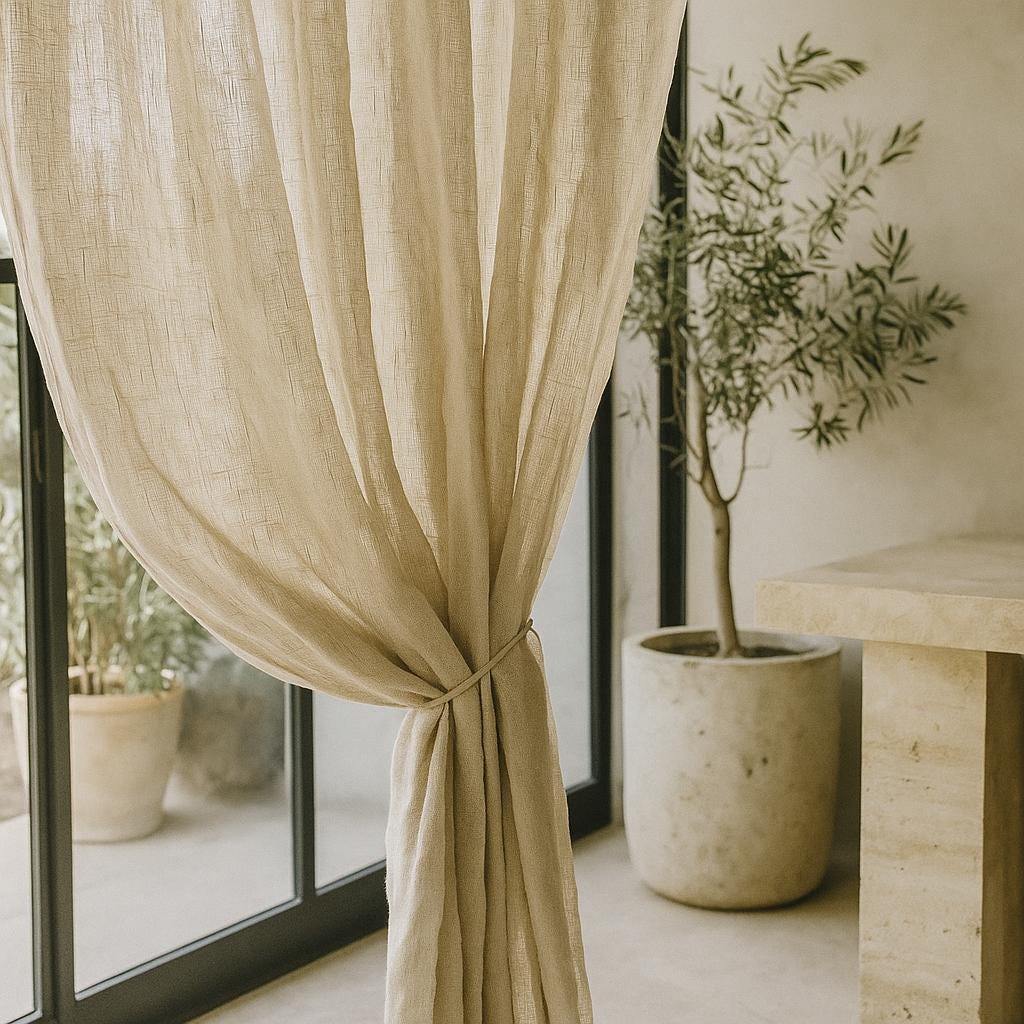 Natural Linen Sheer Curtains, Oatmeal Beige (Custom Lengths & Widths) — image 5
