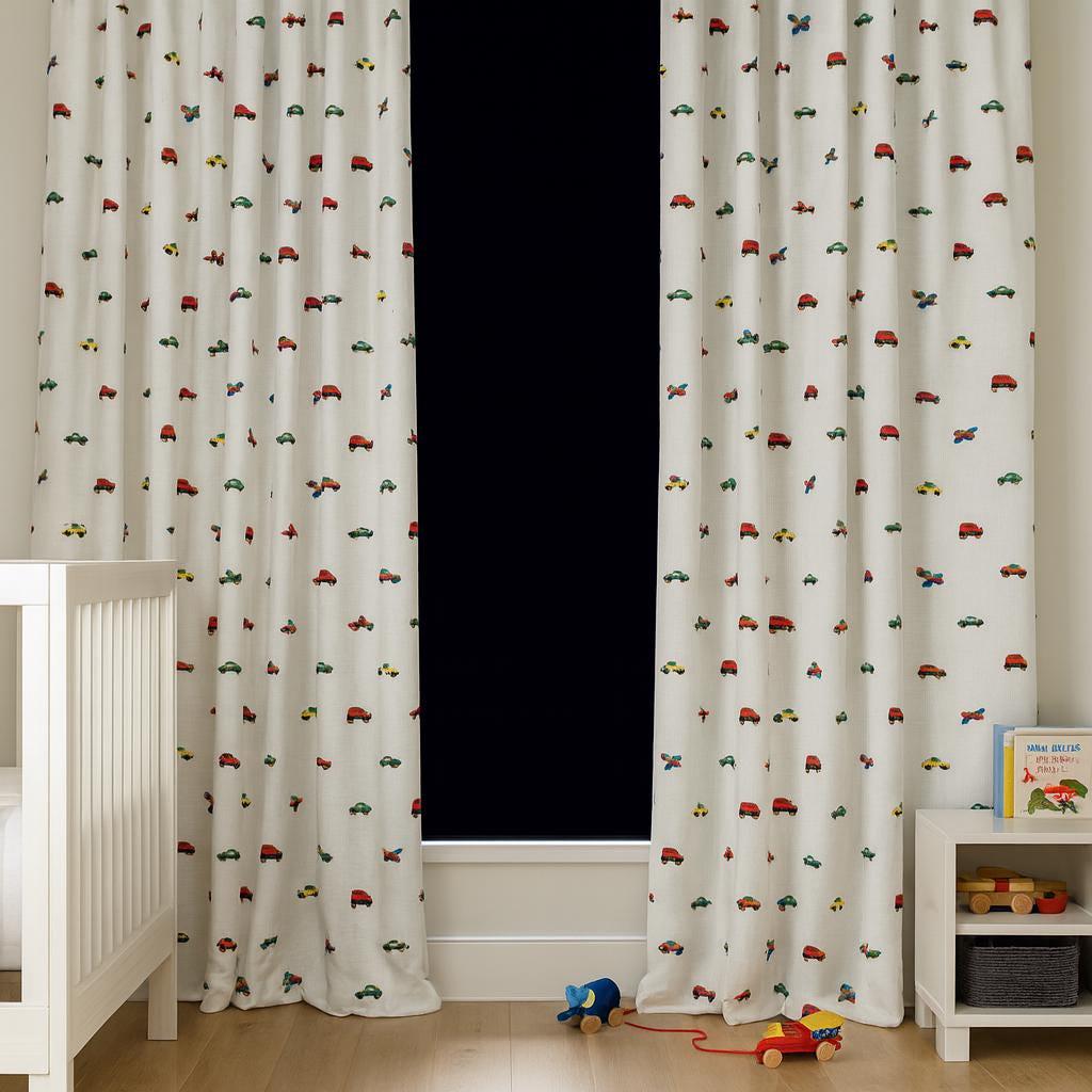 Kids Blackout Curtain, Organic Linen, Cars & Planes (Single Panel) — image 6