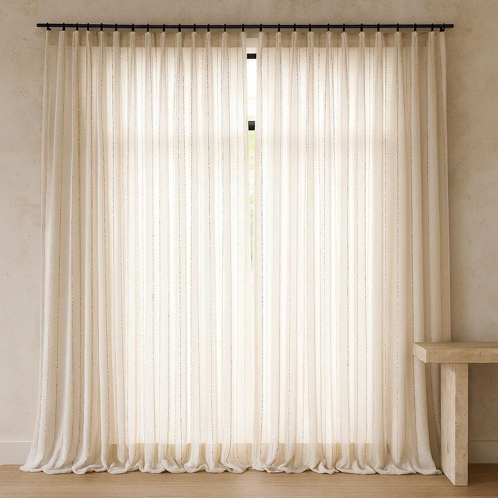 Sheer Linen Curtains: Embroidered Ivory with Taupe Dots (Hooks, Tabs, Grommets) — image 9