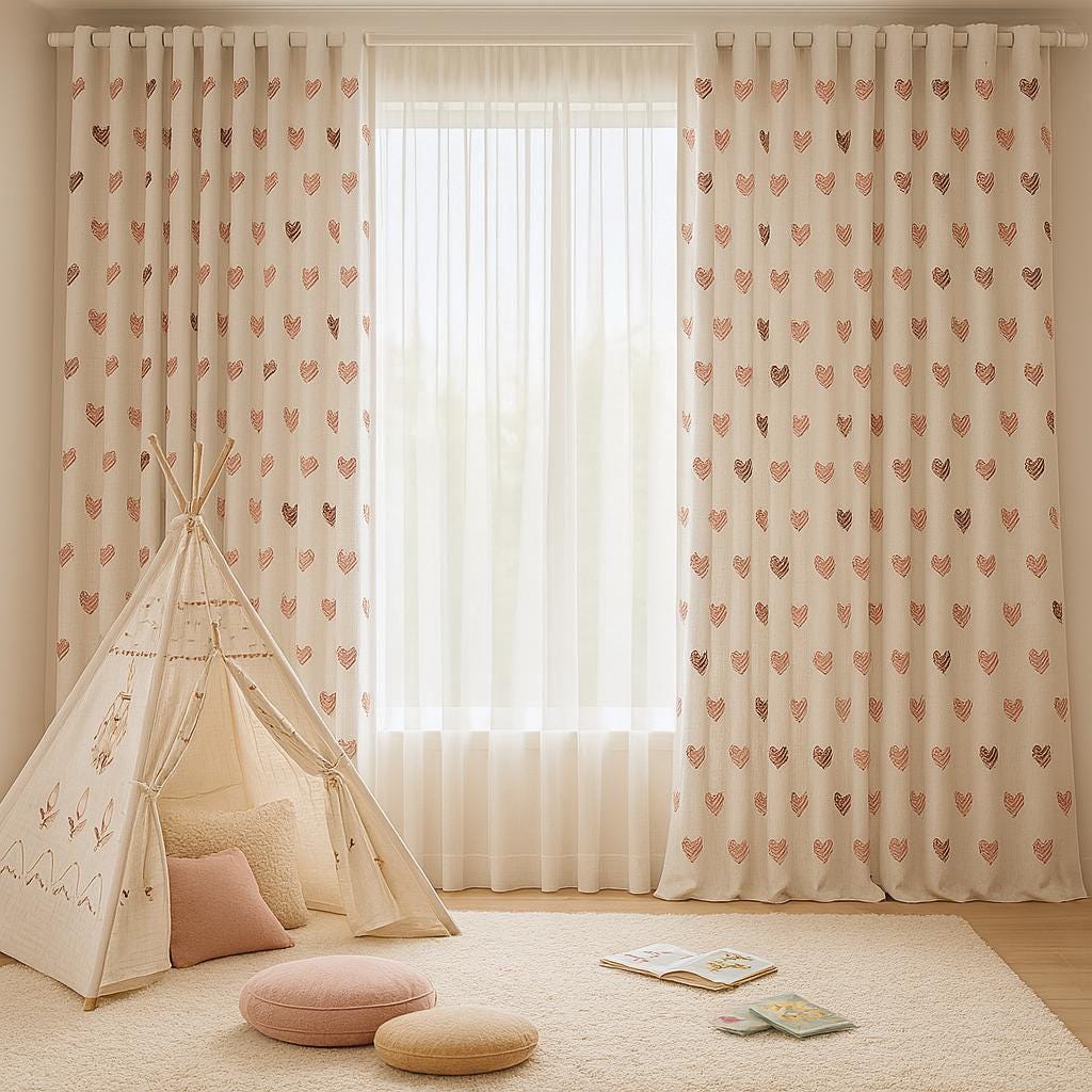 Nursery Curtains: Linen with Embroidered Hearts (Blackout or Light-Filtering) — image 3