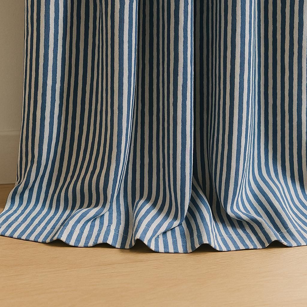 Indigo Stripe Curtains: Organic Cotton, Hand Block Printed — image 1