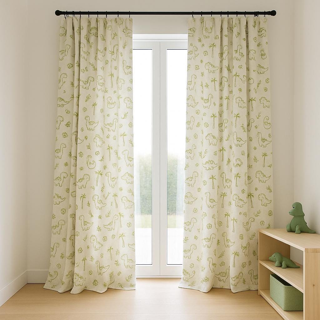 Organic Linen Kids Curtains, Dinosaur & Palm Embroidery (Blackout or Light-Filtering) — image 5