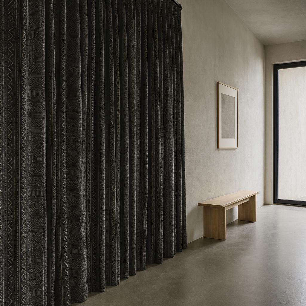 Organic Cotton Mudcloth Curtains: Charcoal Black & Light Grey Tribal Print — image 6