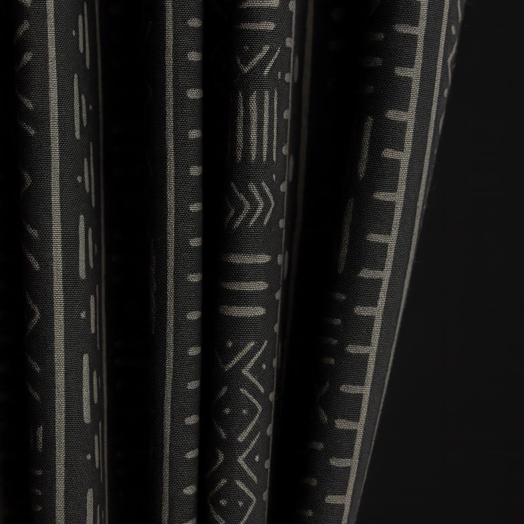 Organic Cotton Mudcloth Curtains: Charcoal Black & Light Grey Tribal Print — image 8