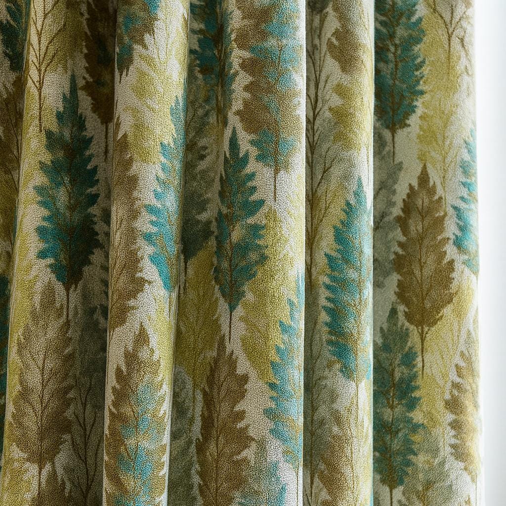 Forest Print Pinch Pleated Curtains: Organic Linen Teal & Sage - Blackout or Light-Filtering — image 1
