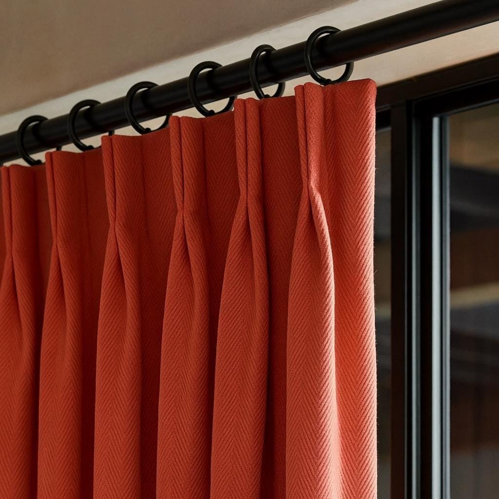 Coral Linen Pinch Pleat Curtains, Herringbone Texture (Custom Width & Length) — image 1