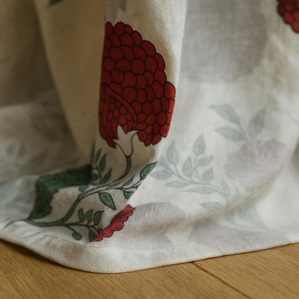 Floral Curtains: Organic Cotton Red and Sage Print (Unlined, Lined, Blackout) — image 6