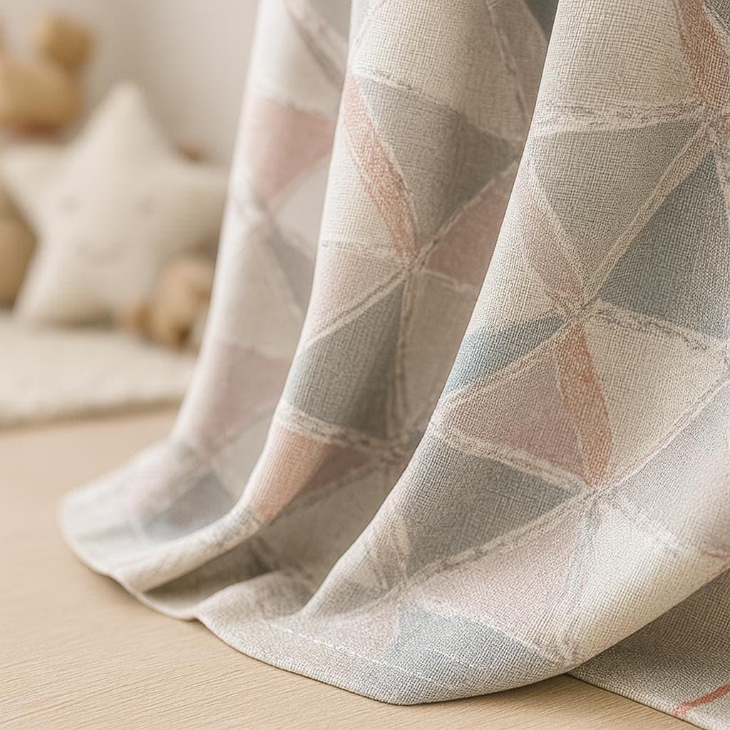 Kids Room Linen Curtains, Blush Pink & Blue Triangles (Blackout or Light Filtering) — image 1