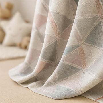 Kids Room Linen Curtains, Blush Pink & Blue Triangles (Blackout or Light Filtering) — image 1