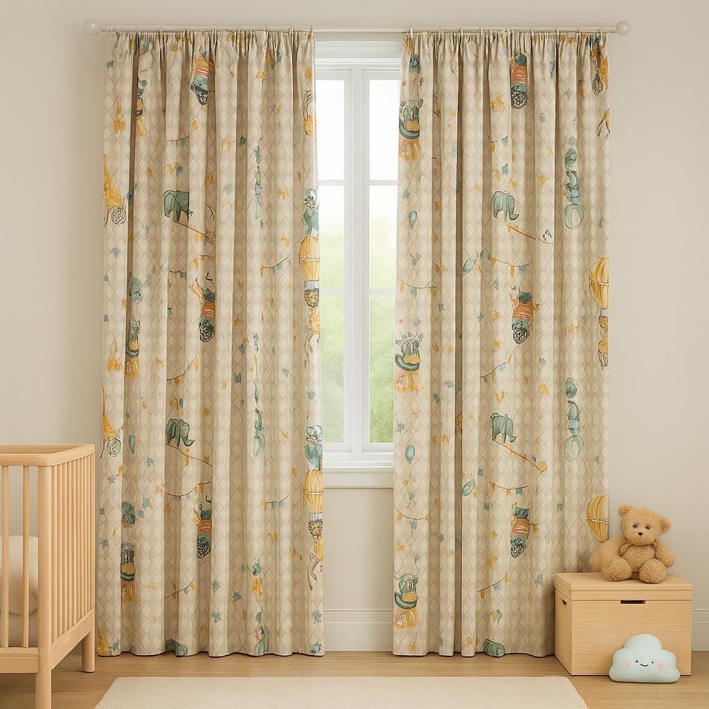 Ivory Circus Animal Curtains: Linen Nursery Drapes with Blackout Liner — image 3