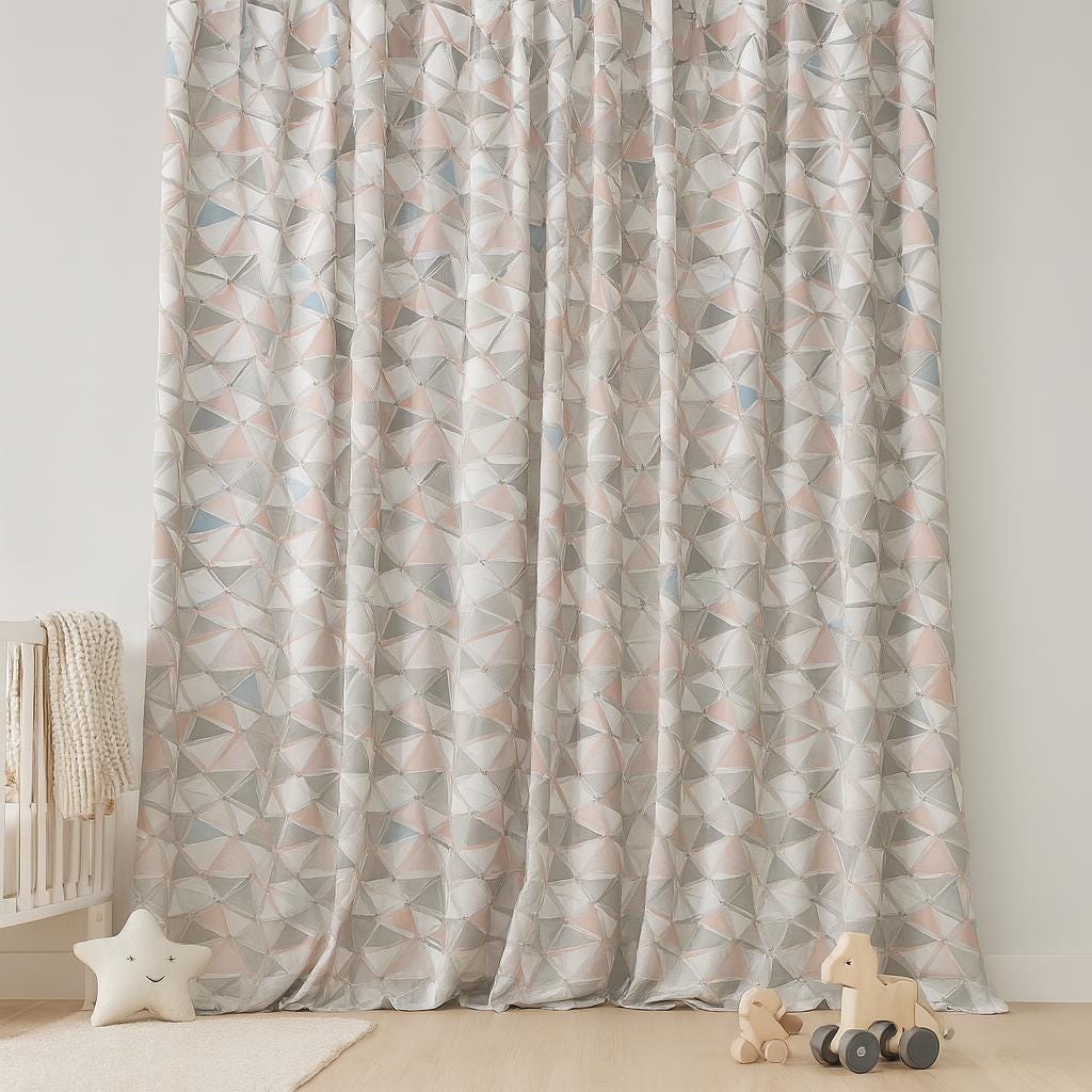Kids Room Linen Curtains, Blush Pink & Blue Triangles (Blackout or Light Filtering) — image 4