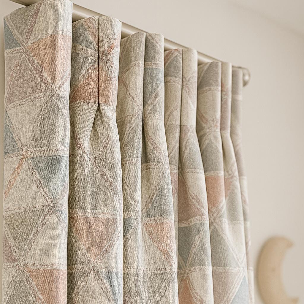 Kids Room Linen Curtains, Blush Pink & Blue Triangles (Blackout or Light Filtering) — image 6