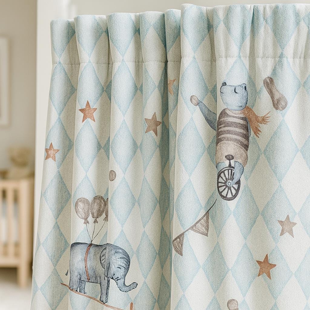 Circus Animal Curtains: Blue Harlequin Linen (Blackout or Cotton Lined) — image 4