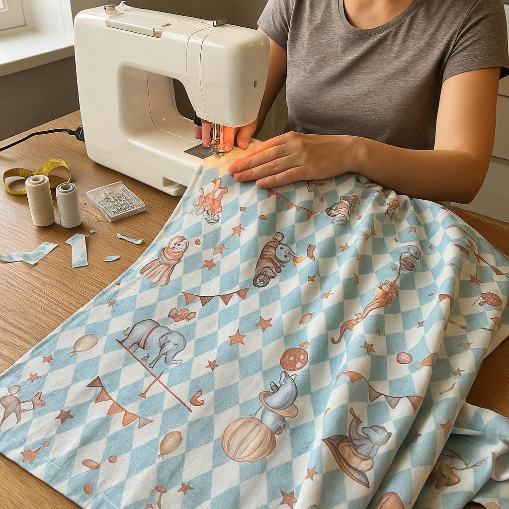 Circus Animal Curtains: Blue Harlequin Linen (Blackout or Cotton Lined) — image 5