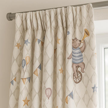 Nursery Blackout Linen Curtains: Light Gray Harlequin, Pastel Circus — image 1