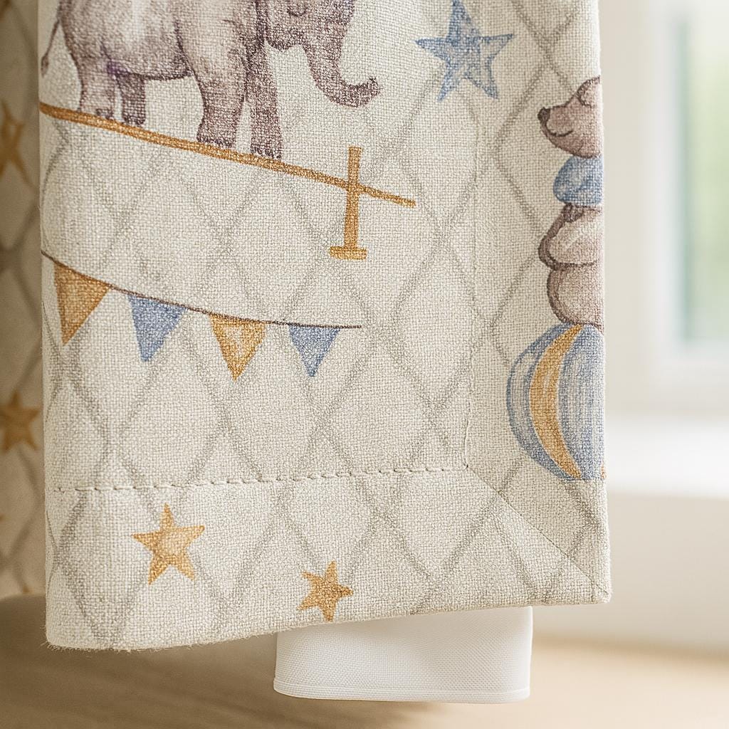 Nursery Blackout Linen Curtains: Light Gray Harlequin, Pastel Circus — image 3