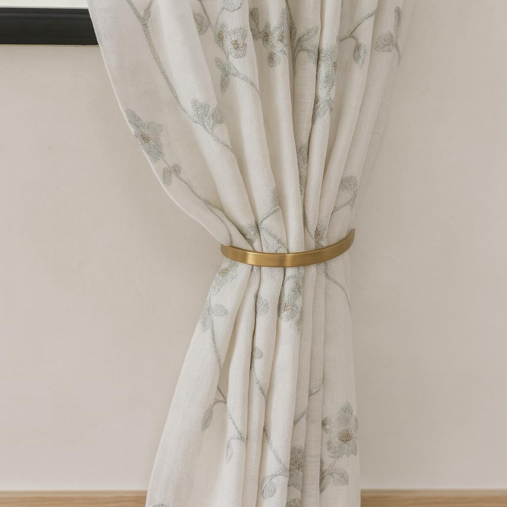 White Linen Sheer Curtains: Eucalyptus Vine Embroidery (Hooks, Grommets, Rod Pocket) — image 3