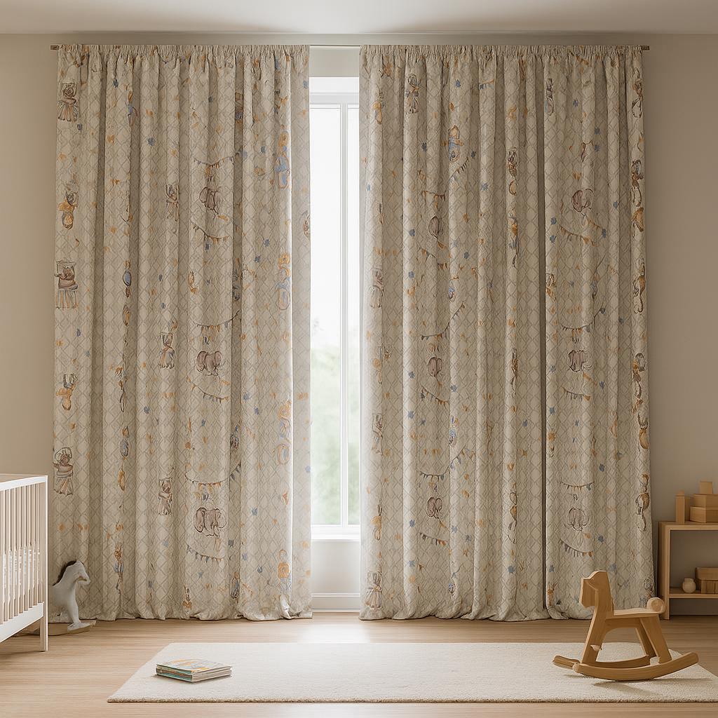 Nursery Blackout Linen Curtains: Light Gray Harlequin, Pastel Circus — image 5