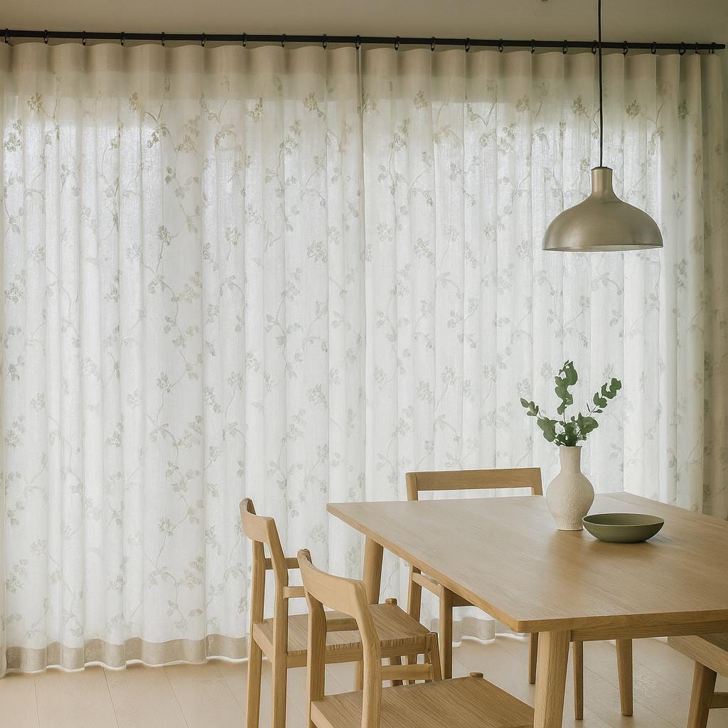 White Linen Sheer Curtains: Eucalyptus Vine Embroidery (Hooks, Grommets, Rod Pocket) — image 8