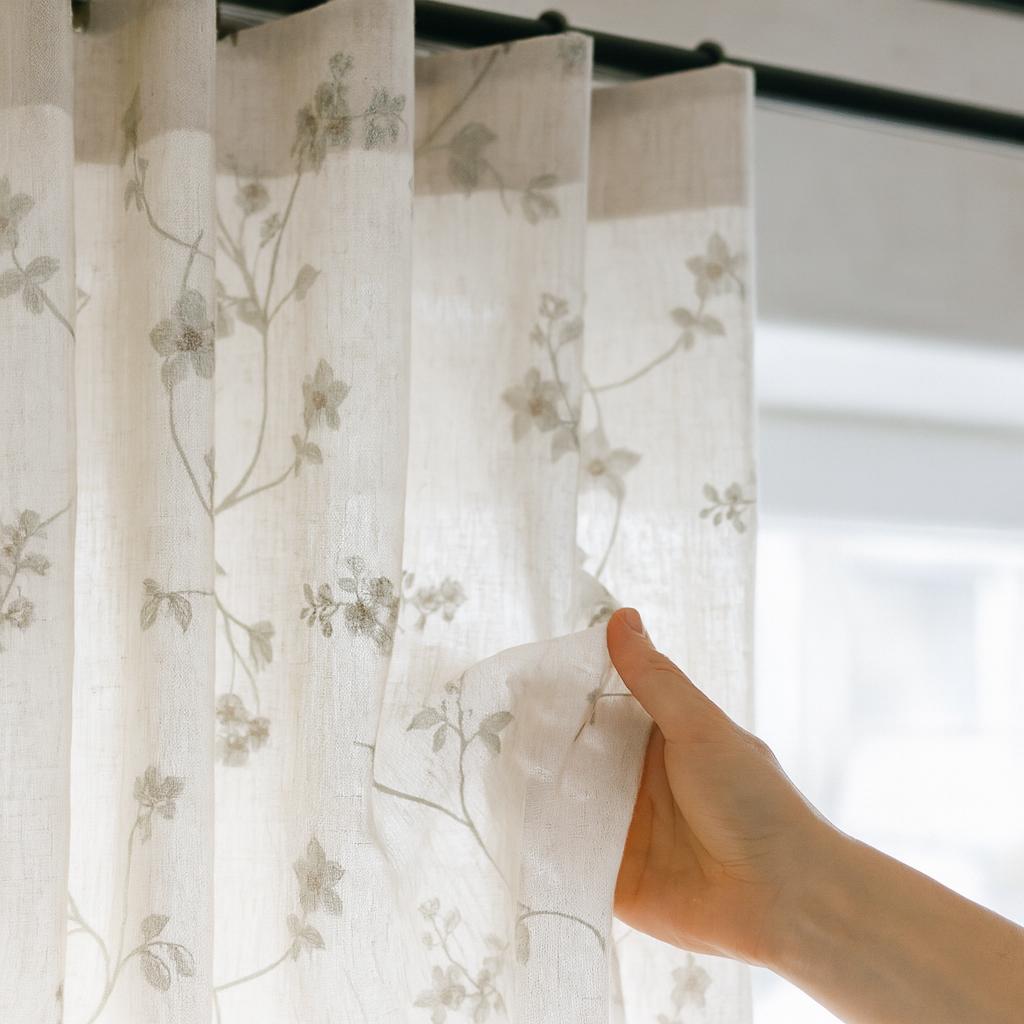 White Linen Sheer Curtains: Eucalyptus Vine Embroidery (Hooks, Grommets, Rod Pocket) — image 10