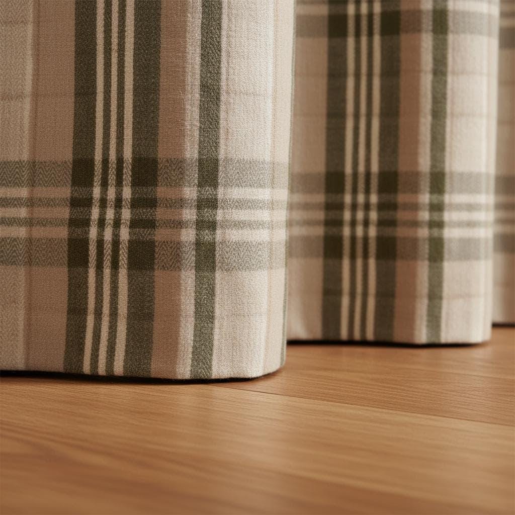 Farmhouse Linen Curtains, Plaid Beige & Olive (Blackout or Cotton Liner) — image 1