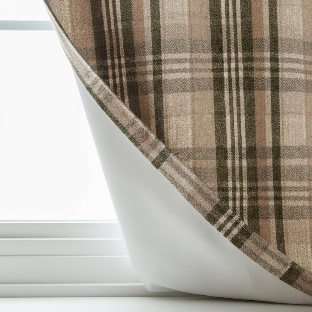Farmhouse Linen Curtains, Plaid Beige & Olive (Blackout or Cotton Liner) — image 2