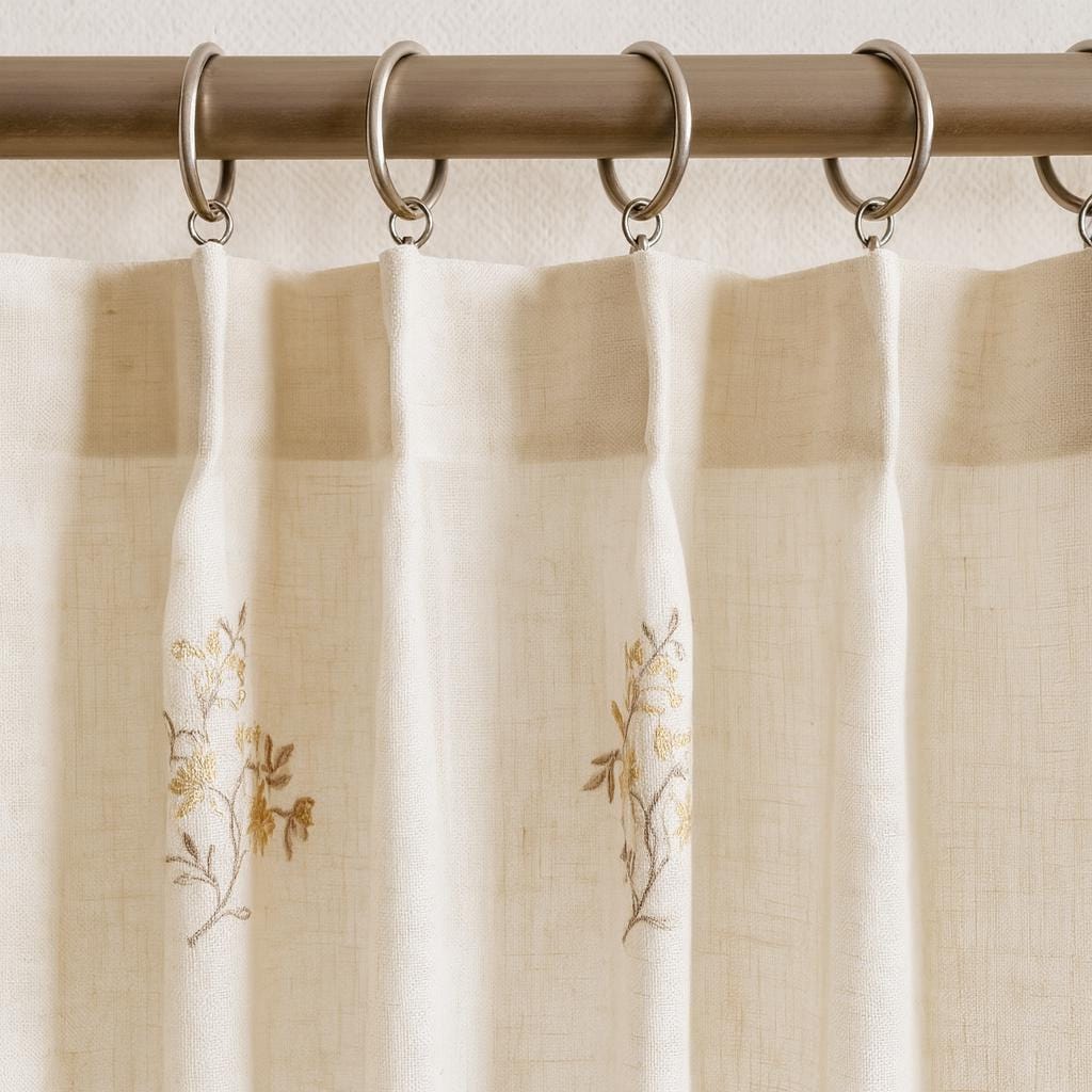 Sheer Linen Curtains: Neutral Floral Embroidery (Custom Width & Height) — image 5