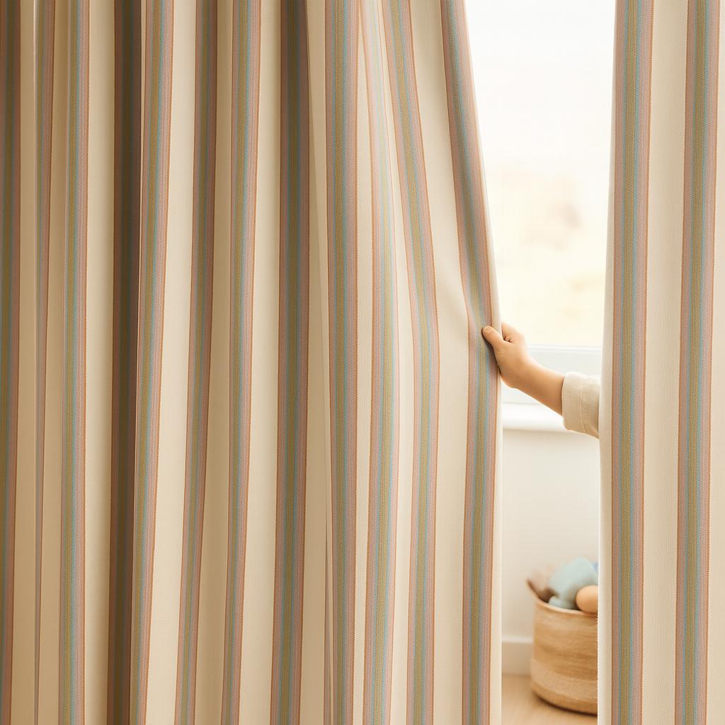 Organic Cotton Kids Curtains - Pastel Stripes, Custom Sizes — image 1