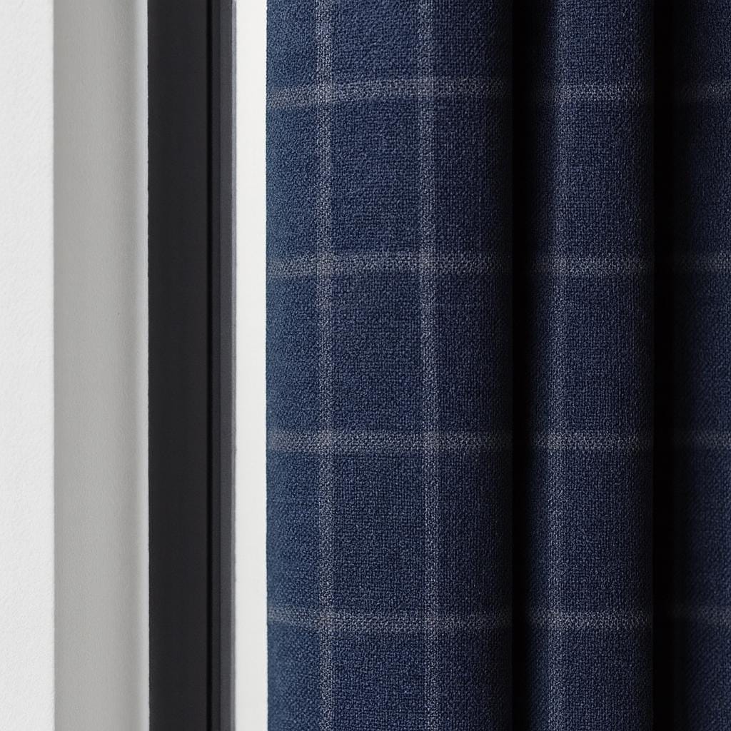 Navy Windowpane Check Curtains: Organic Linen Blackout Panels — image 4