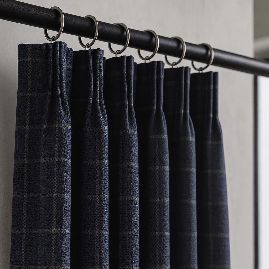 Navy Windowpane Check Curtains: Organic Linen Blackout Panels — image 5