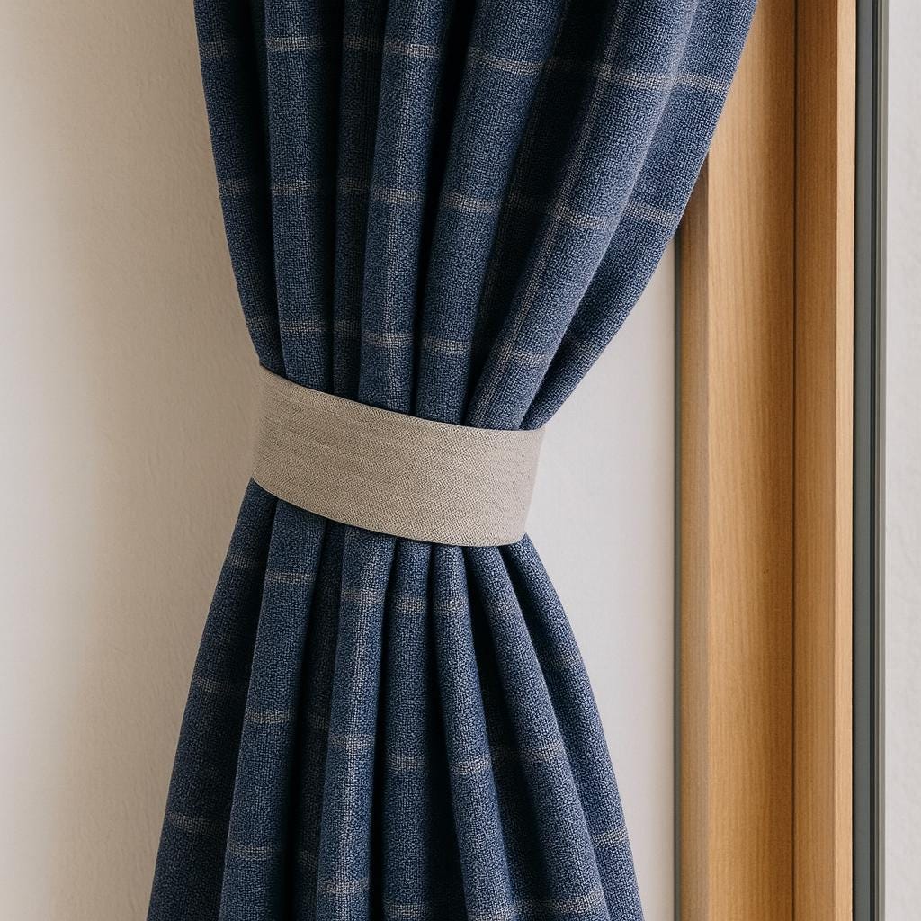 Navy Windowpane Check Curtains: Organic Linen Blackout Panels — image 6