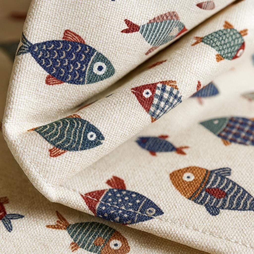 Kids Nursery Curtains: Organic Cotton Fish Print - Blackout or Light-Filtering — image 1