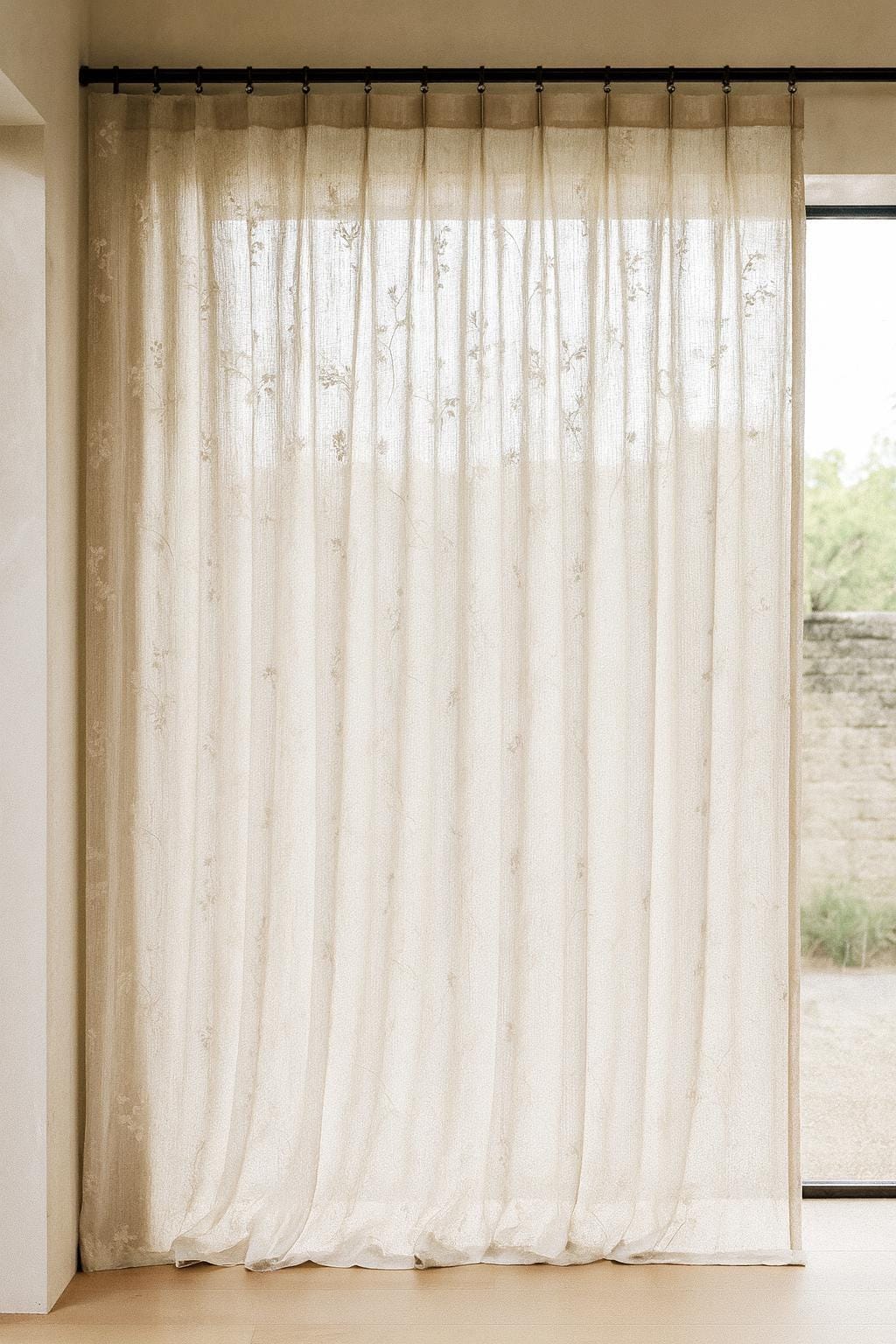 Sheer Linen Curtains: Ivory Floral Embroidery - Custom Sizes & Styles — image 7