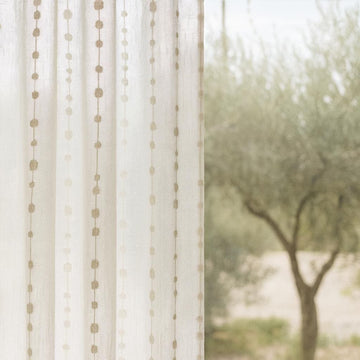 Embroidered Linen Sheer Curtains: Ivory with Stone-Beige Dots — image 1