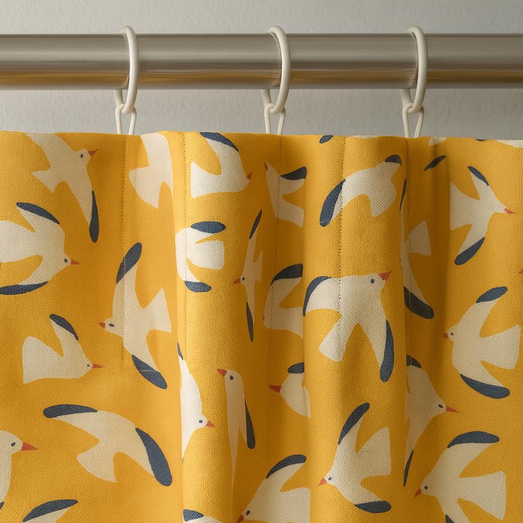 Organic Cotton Kids Curtains: Mustard Seagull Print, Custom Size — image 1