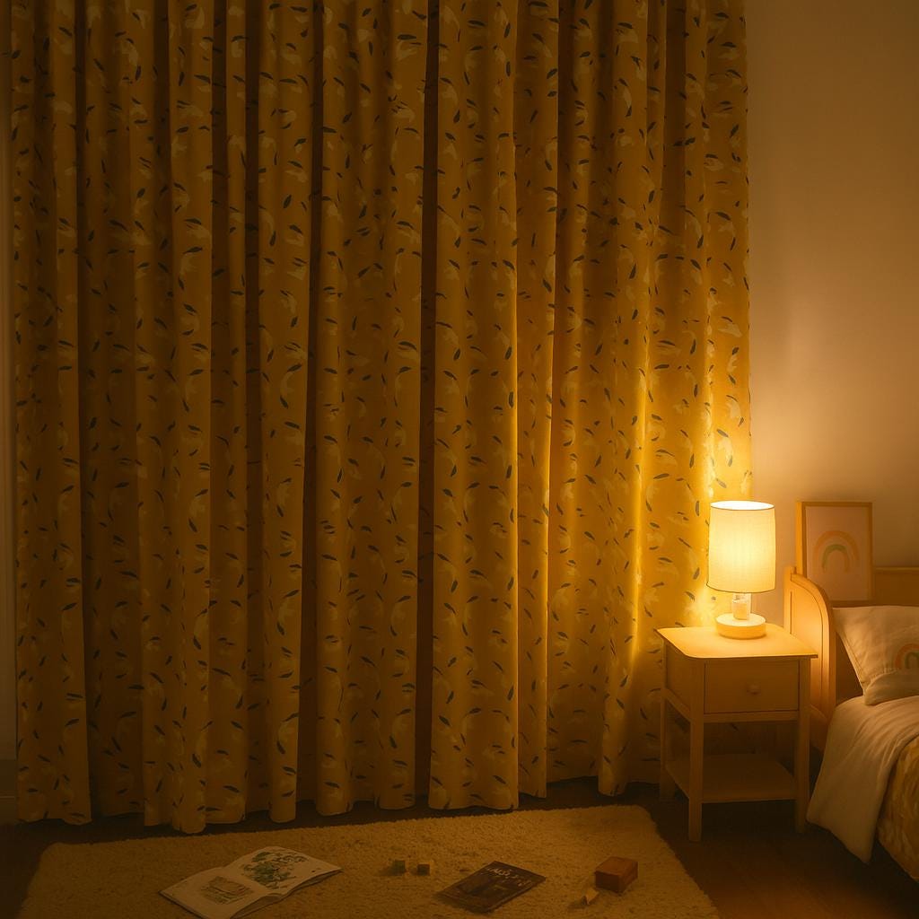 Organic Cotton Kids Curtains: Mustard Seagull Print, Custom Size — image 7