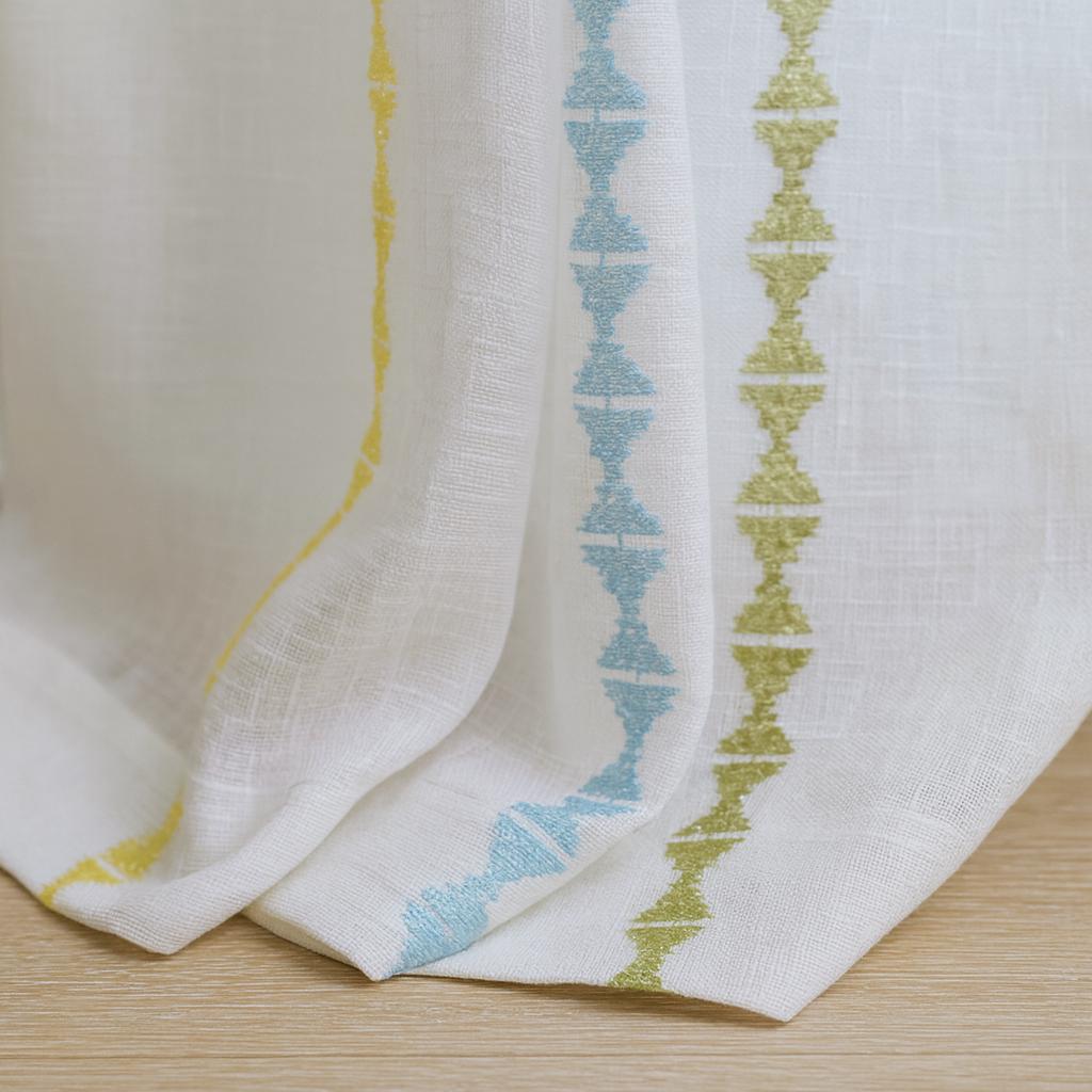 Nursery Sheer Curtains: White Linen with Colorful Embroidered Stripes - Custom Sizes — image 5
